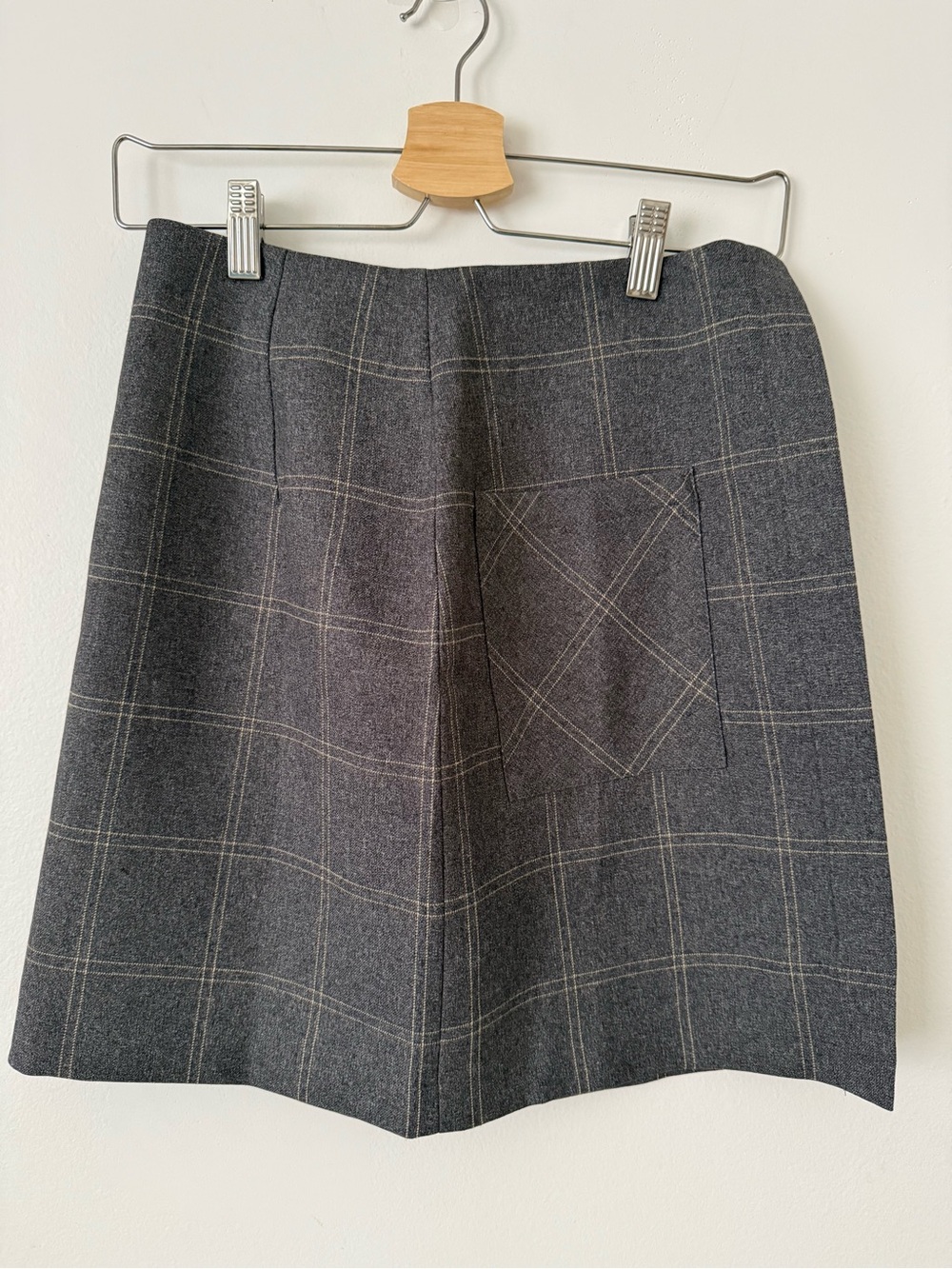 MNG Mango Plaid Mini Skirt Gray Windowpane Pocket A-Line Women’s XS